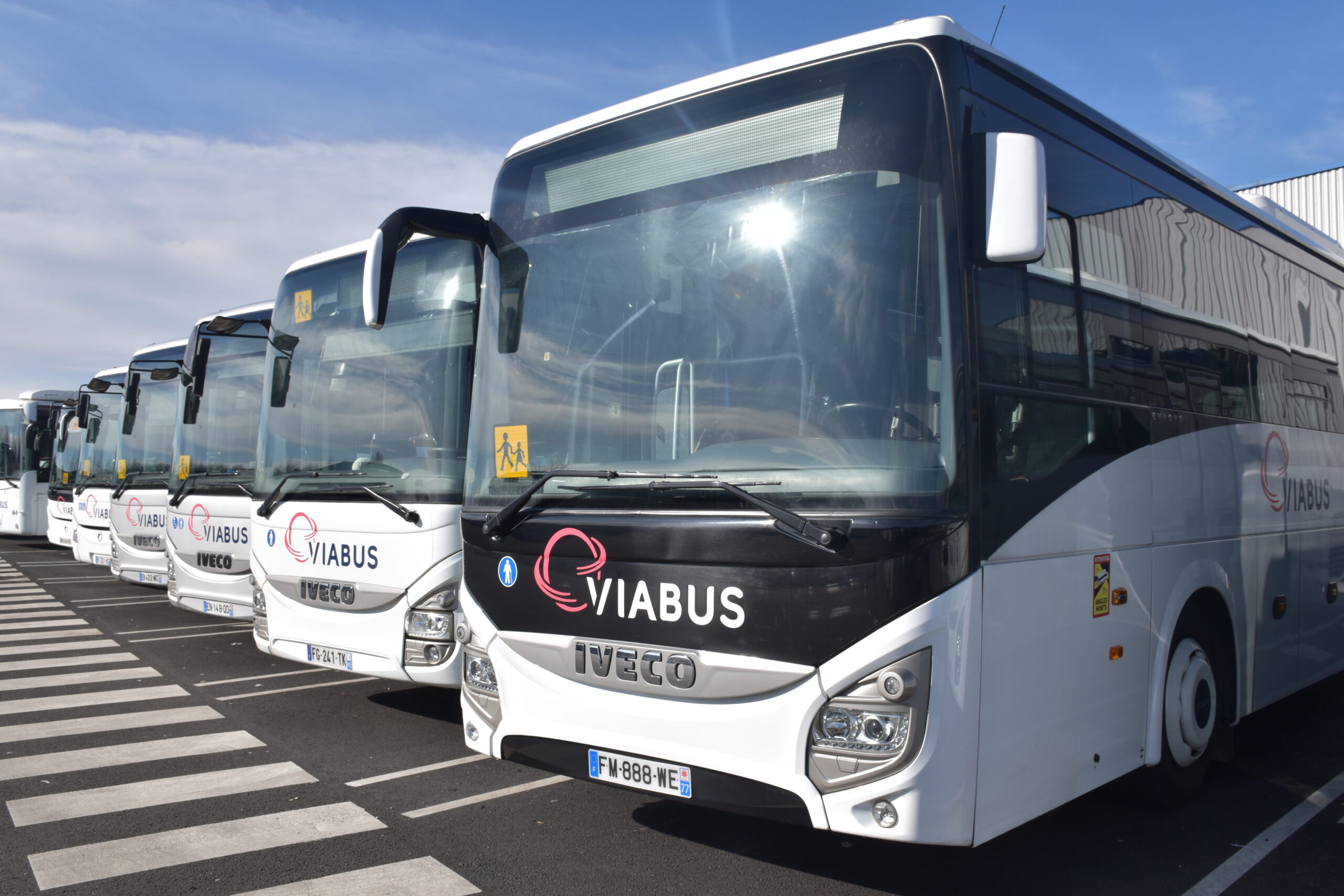 Autocars Viabus alignés au dépôt